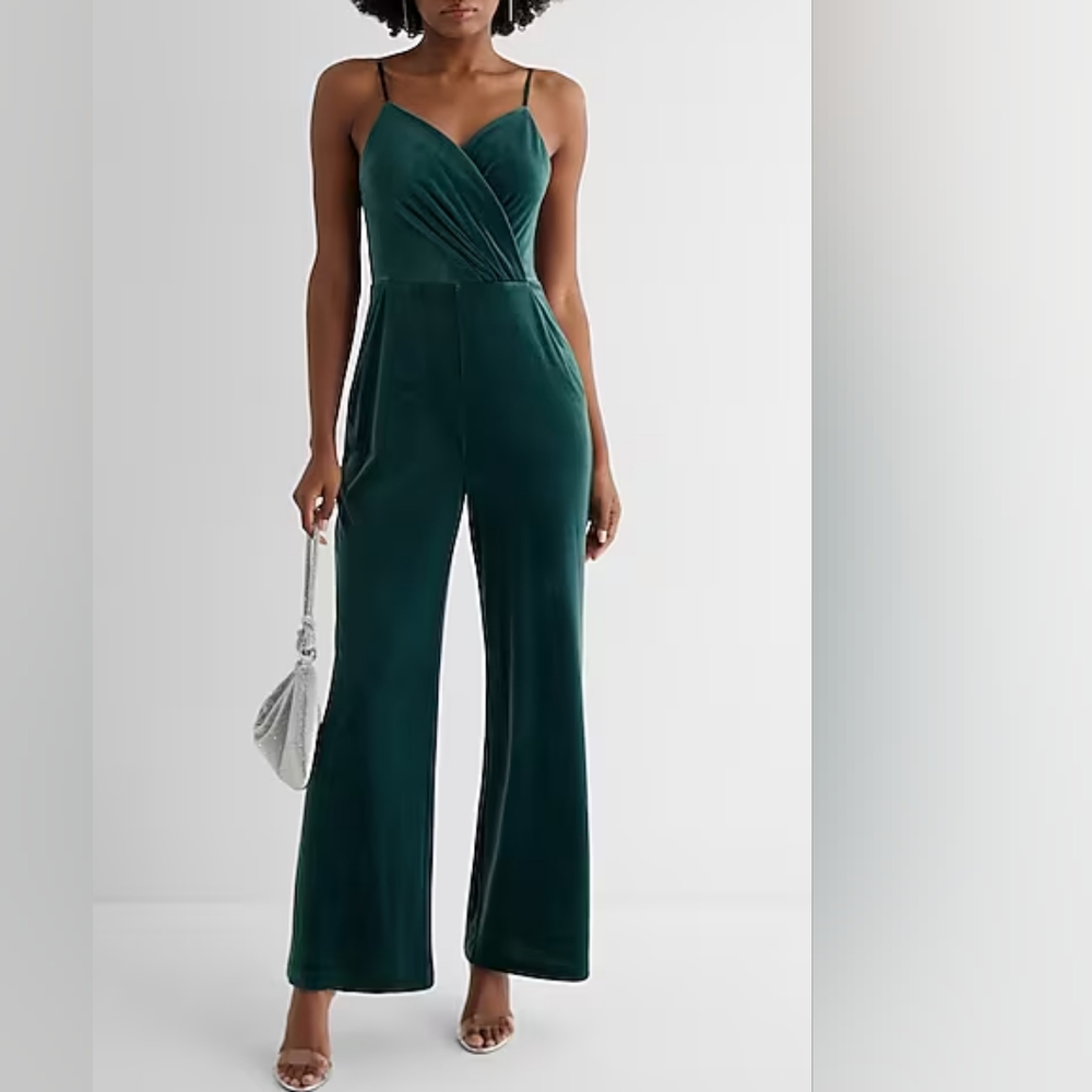 Express Teal Green Velvet Jumpsuit - NWT